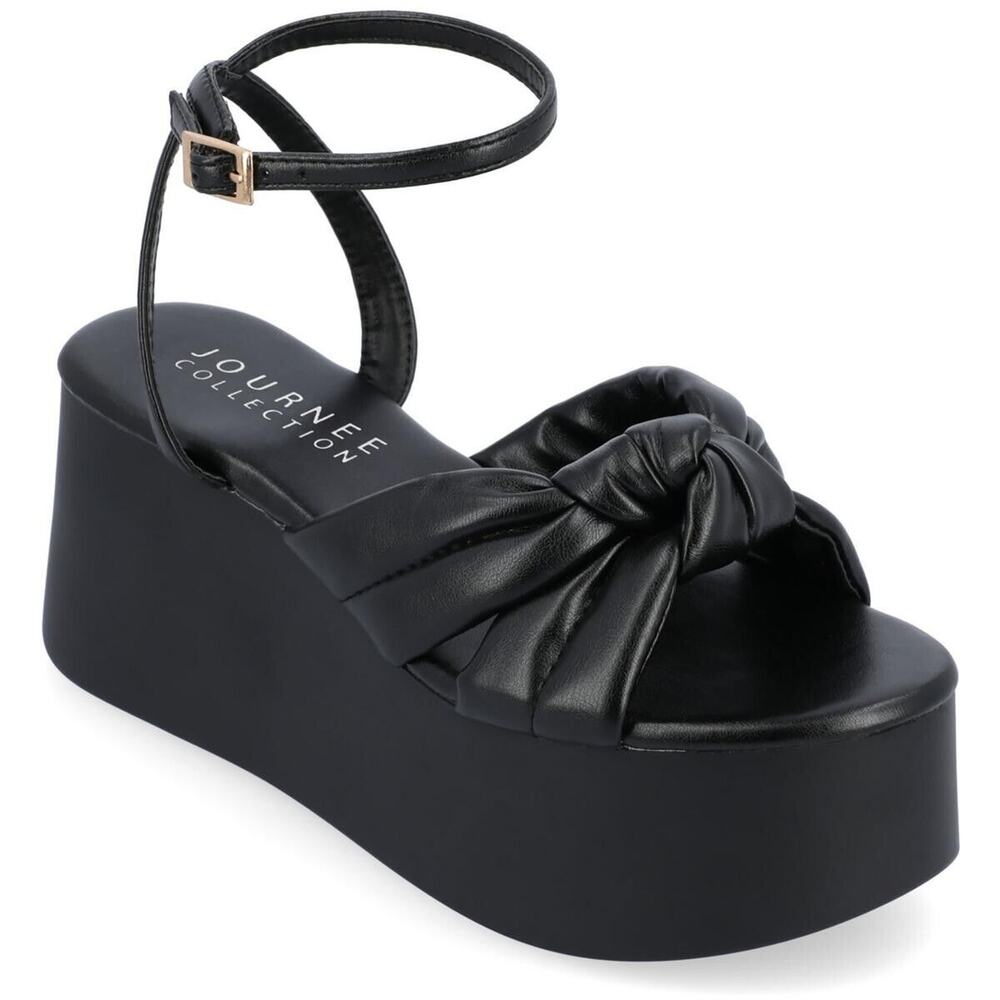 Journee Collection Womens Lailee Faux Leather Platform Sandals Shoes Black 9